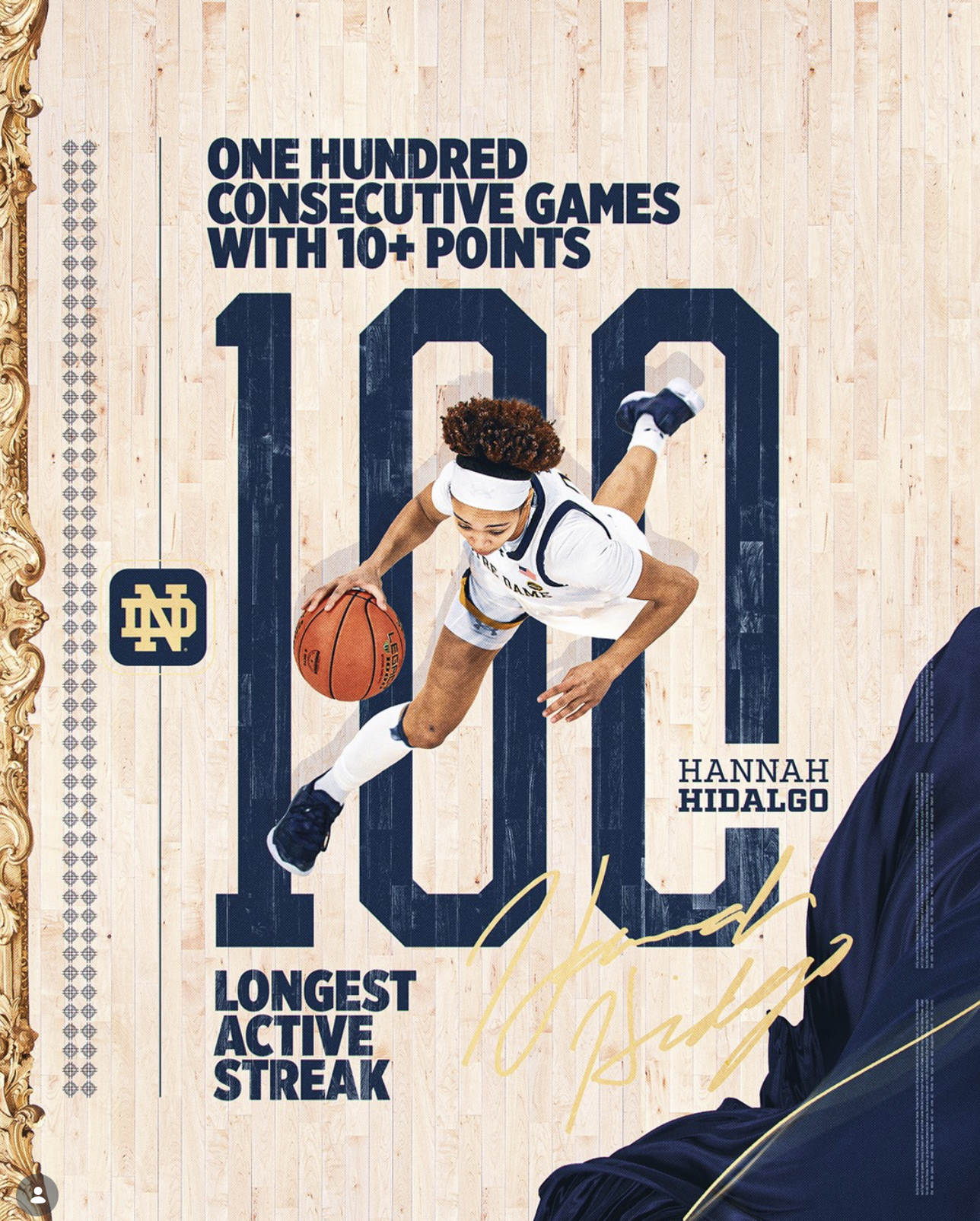 Longest active streak of 10+ point games