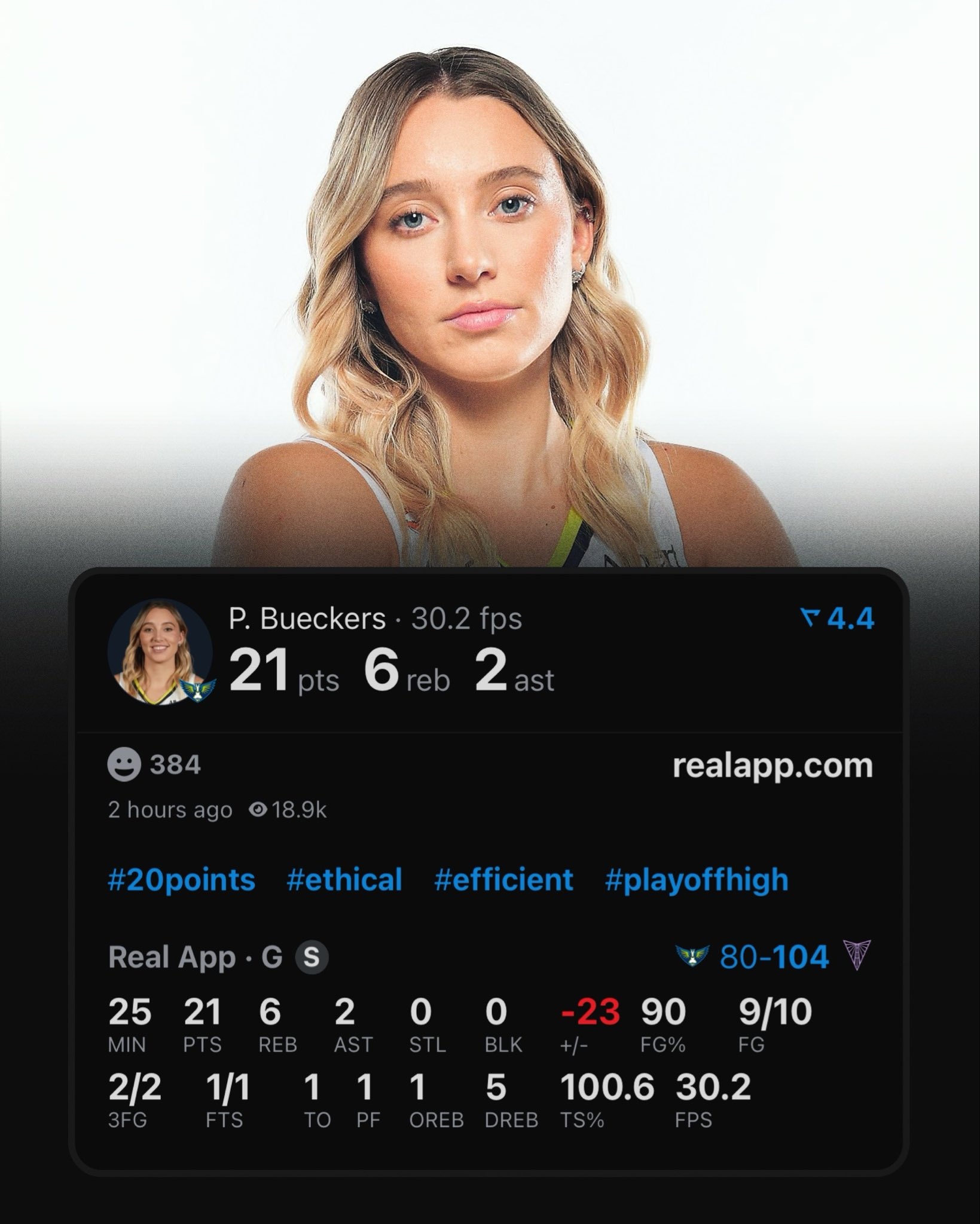 First Guard with 20+ Points on 90% Shooting in a WNBA/NBA Playoff Debut