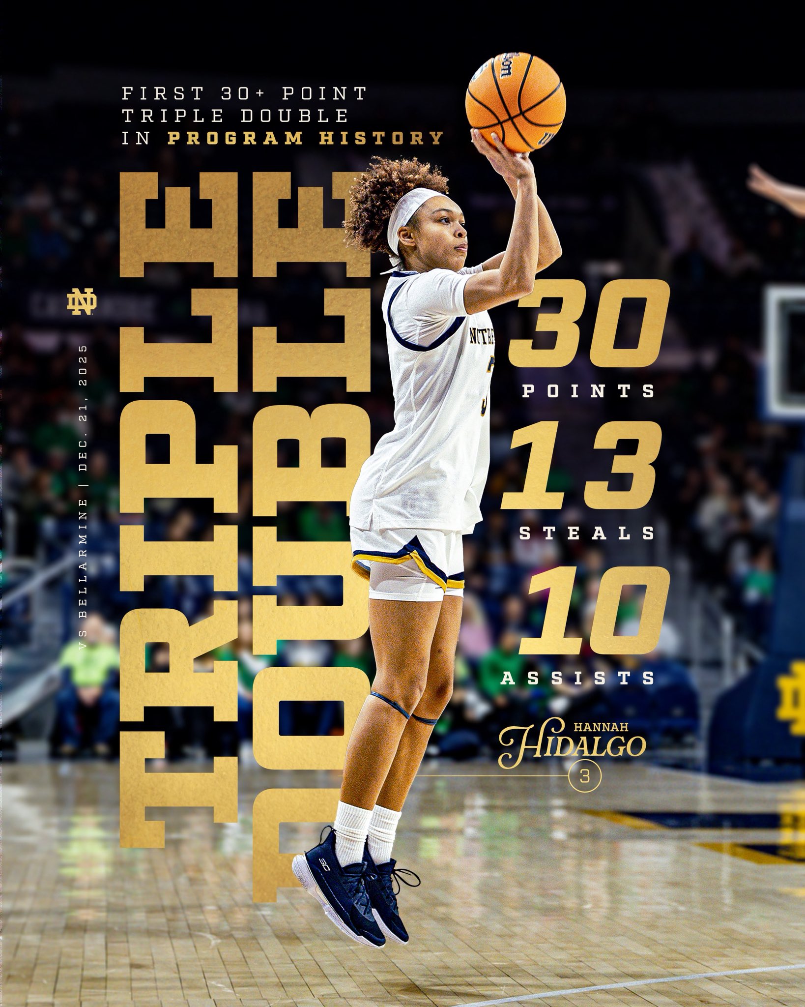 First Notre Dame player with a 30-point triple-double